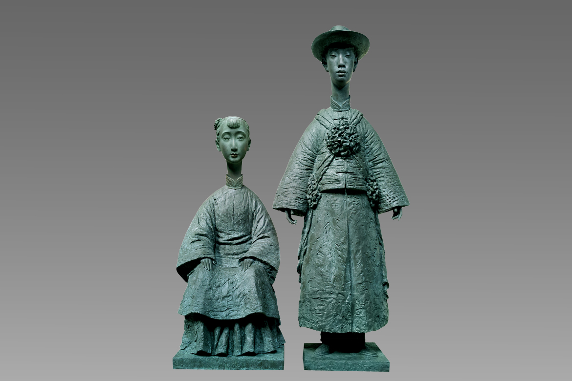 民俗系列《大婚》铸铜雕塑高清图片