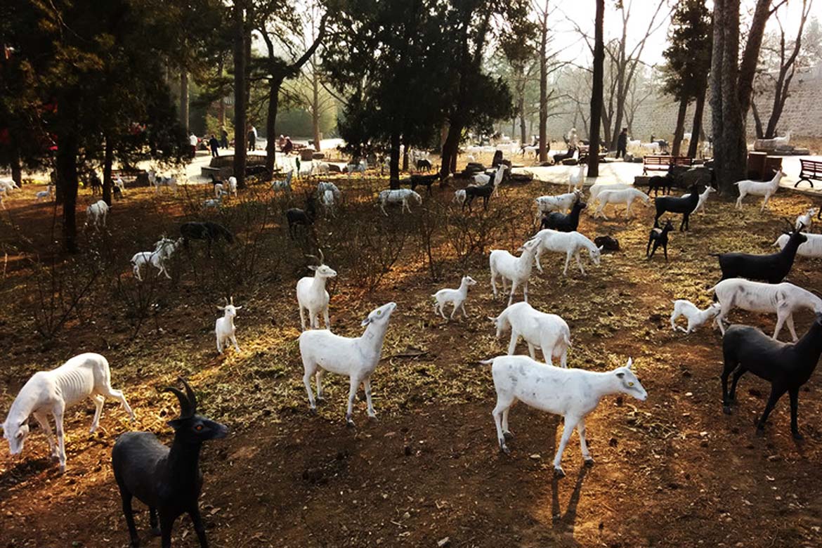 博仟ky开元官网雕塑制作的羊群逼真着色水泥动物雕像