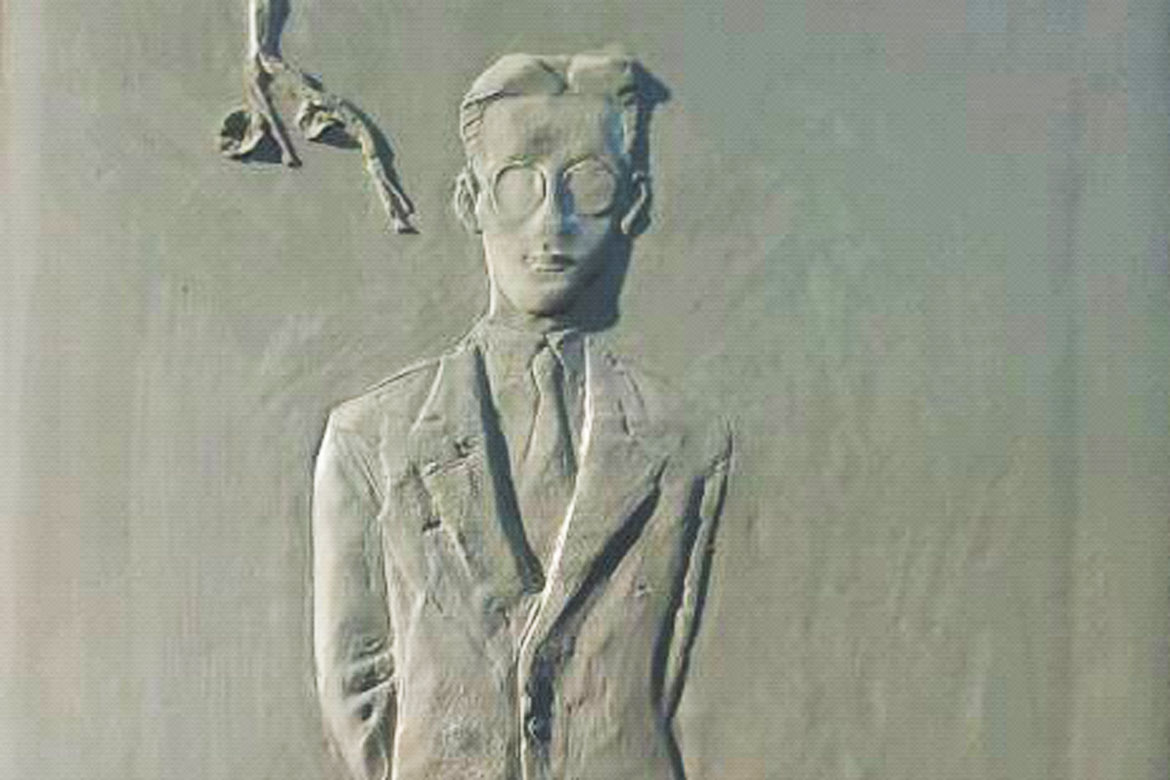 博仟ky开元官网创作的徐志摩背着手作诗的浅抽象人物浮雕