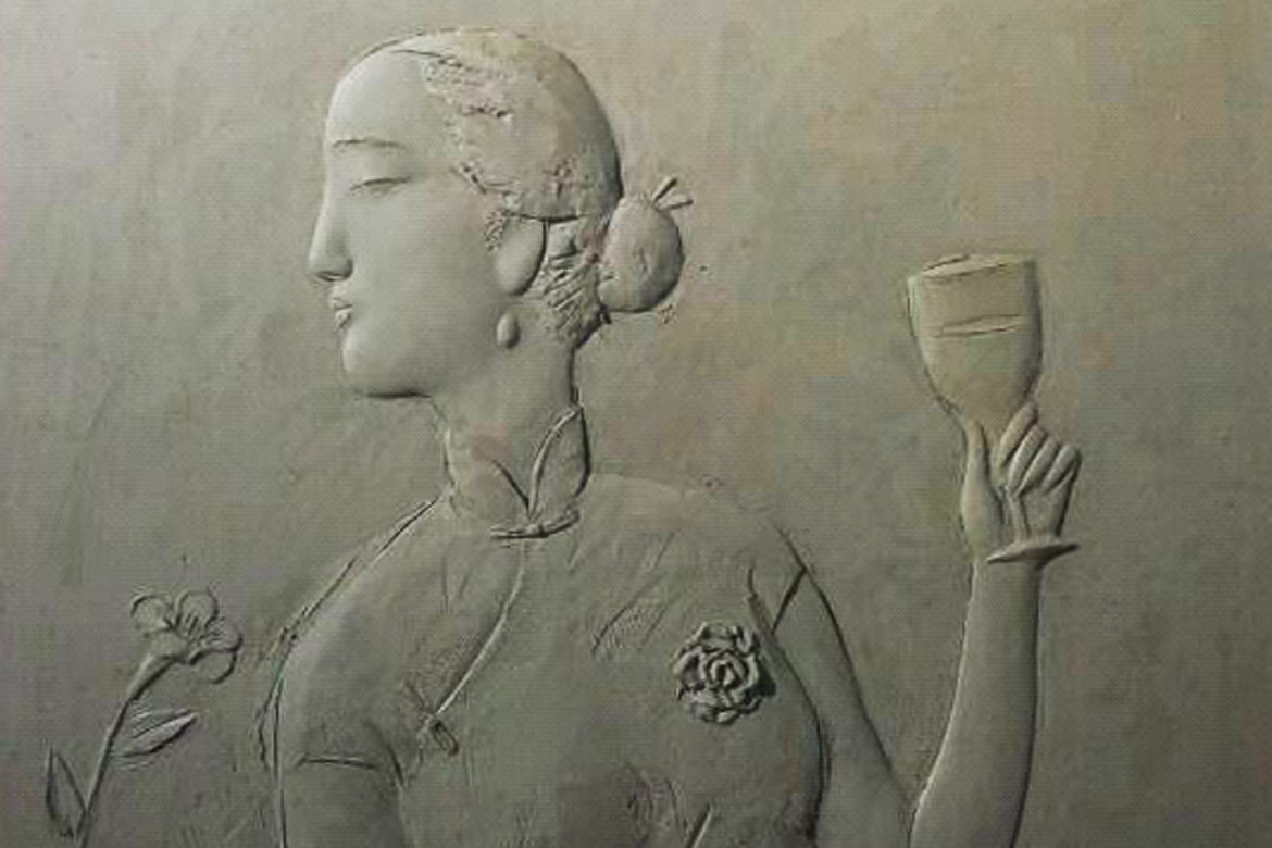博仟ky开元官网创作的喝酒赏花的民国美女抽象人物浮雕