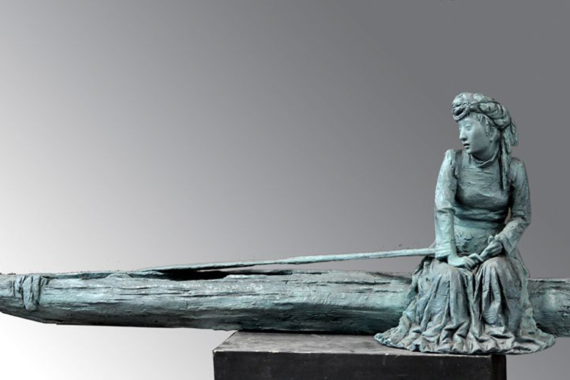博仟雕塑企业的女人坐船头雕塑