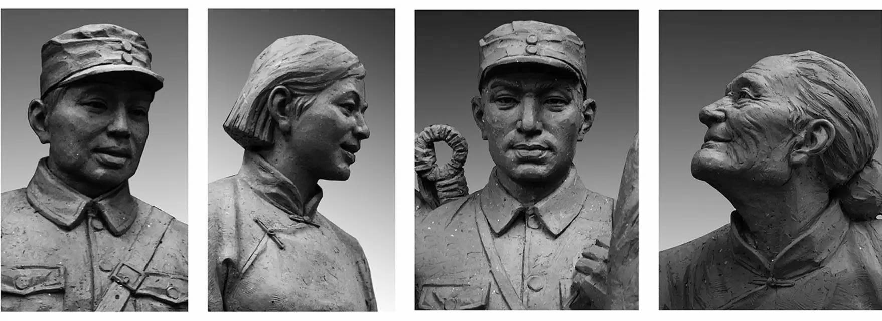 《军民鱼水情》纪念性军事雕塑局部肖像特写