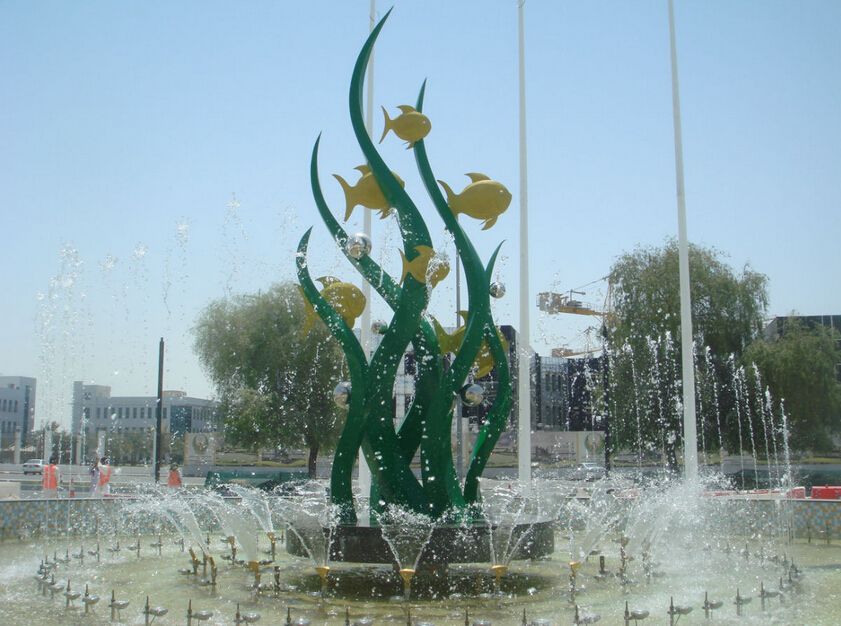 鱼群抽象喷泉雕塑