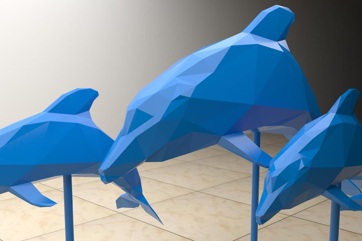 菱形海豚玻璃钢卡通雕塑